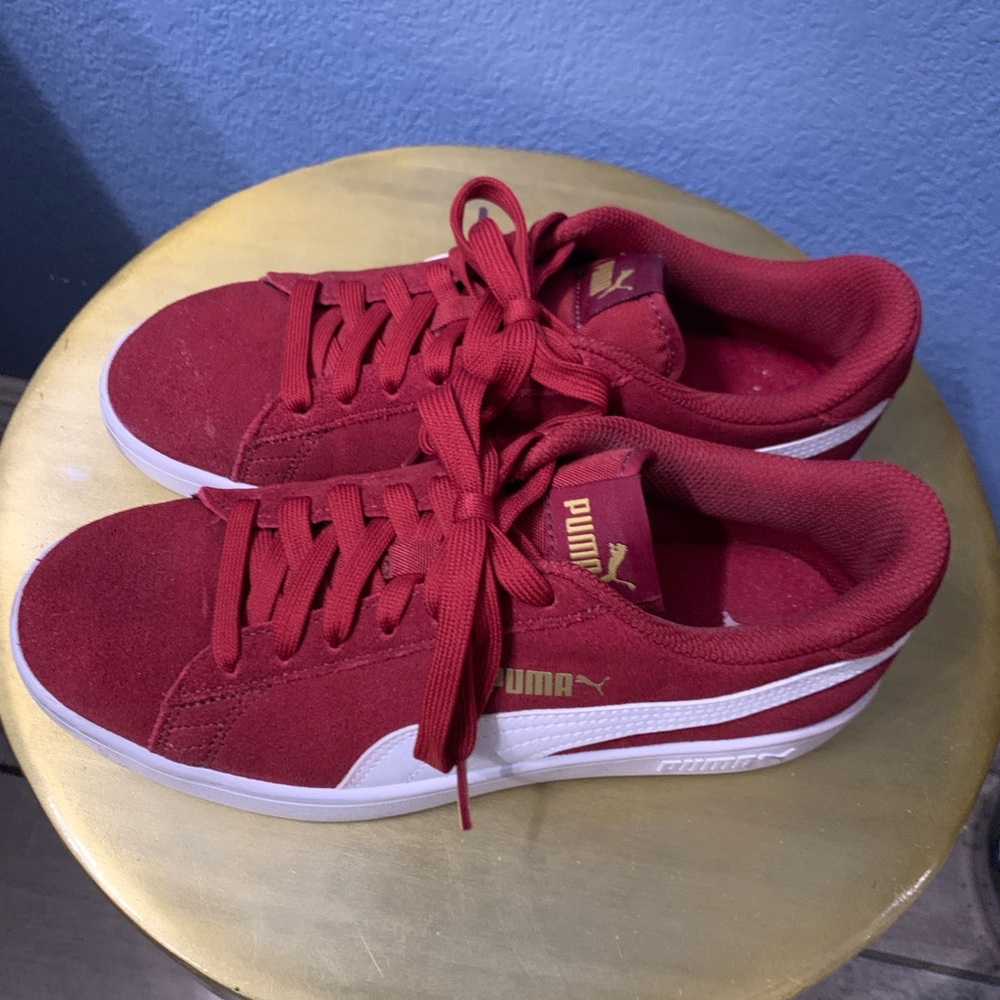Puma Burgundy Suede Sneakers with White Accents